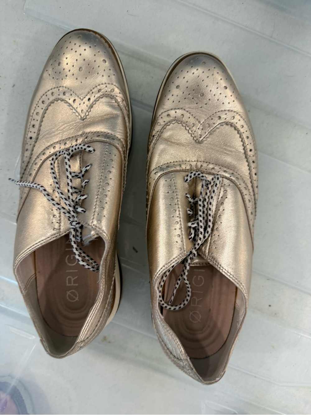 Cole Haan Metallic rose Gold Wingtip lace ups